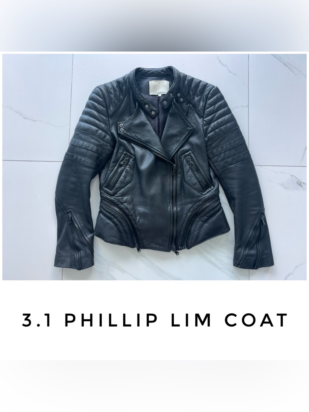 3.1 Phillip Lim coat size 4 black leather jacket moto quilted
